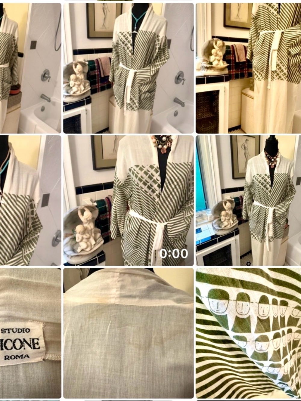 Evan Picone Olive and White Striped Tie-Belt Swim Coverup - Picture 9 of 10